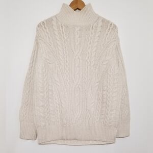 NWT Vince Cable Knit Wool Cashmere Blend Mockneck Sweater in Cream Size M $465